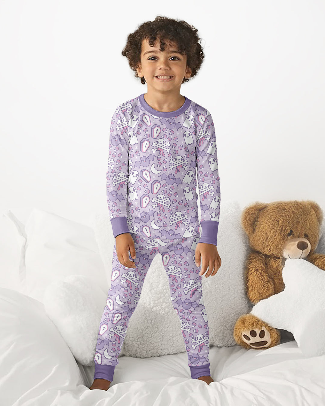 Cute Ghost Halloween Pastel Purple Spooky Bamboo Two Piece Long Sleeve Pajama Set