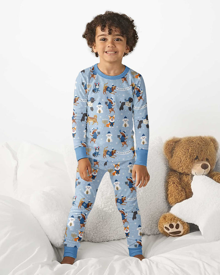 Hanukkah Dogs Bamboo Two Piece Long Sleeve Pajama Set