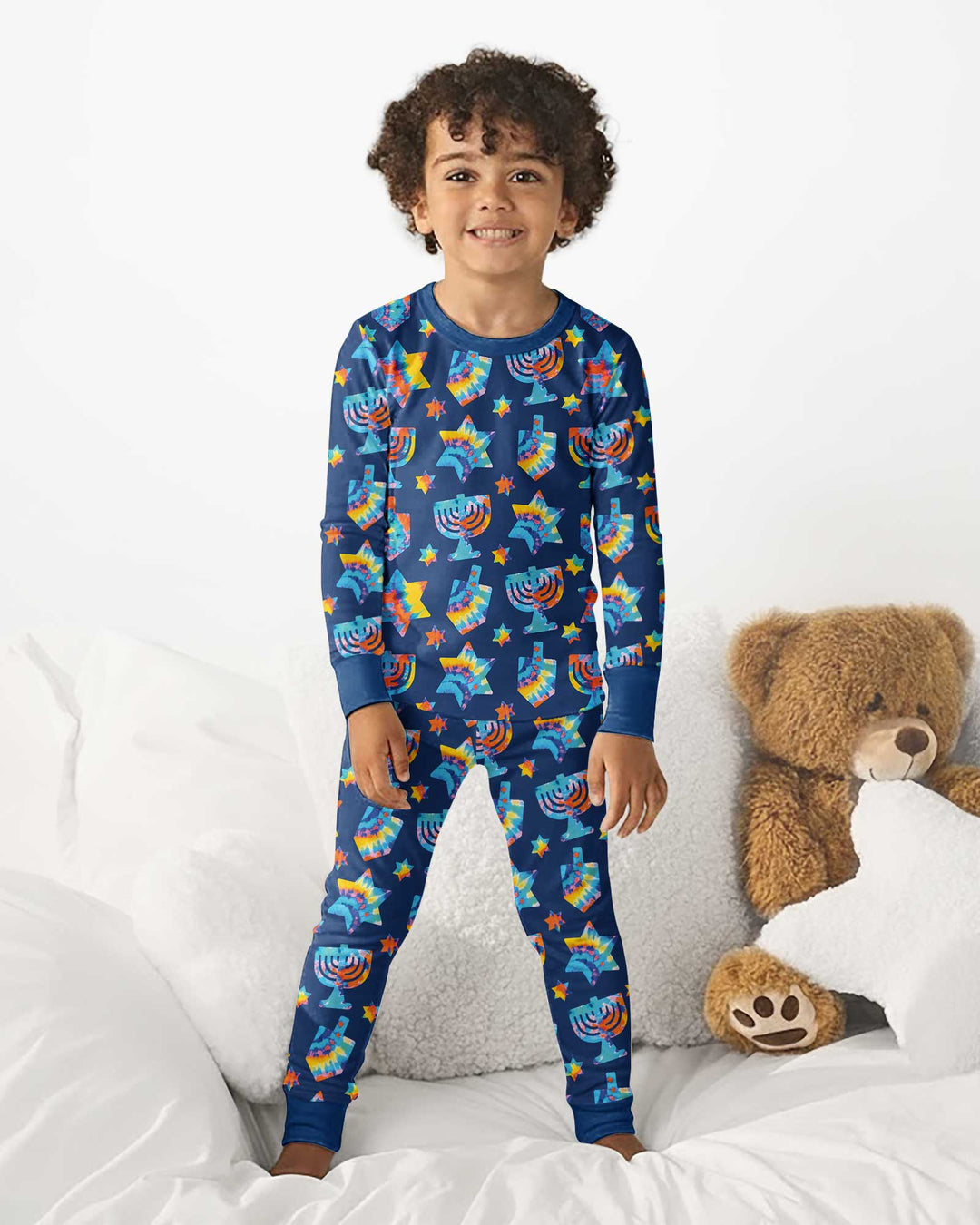 Hanukkah Tie Dye Matching Family Bamboo Two Piece Long Sleeve Pajama Set