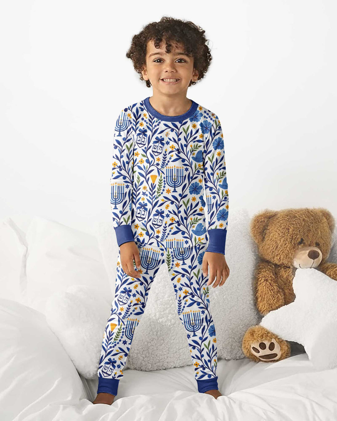 Hanukkah Toile Bamboo Two Piece Long Sleeve Pajama Set