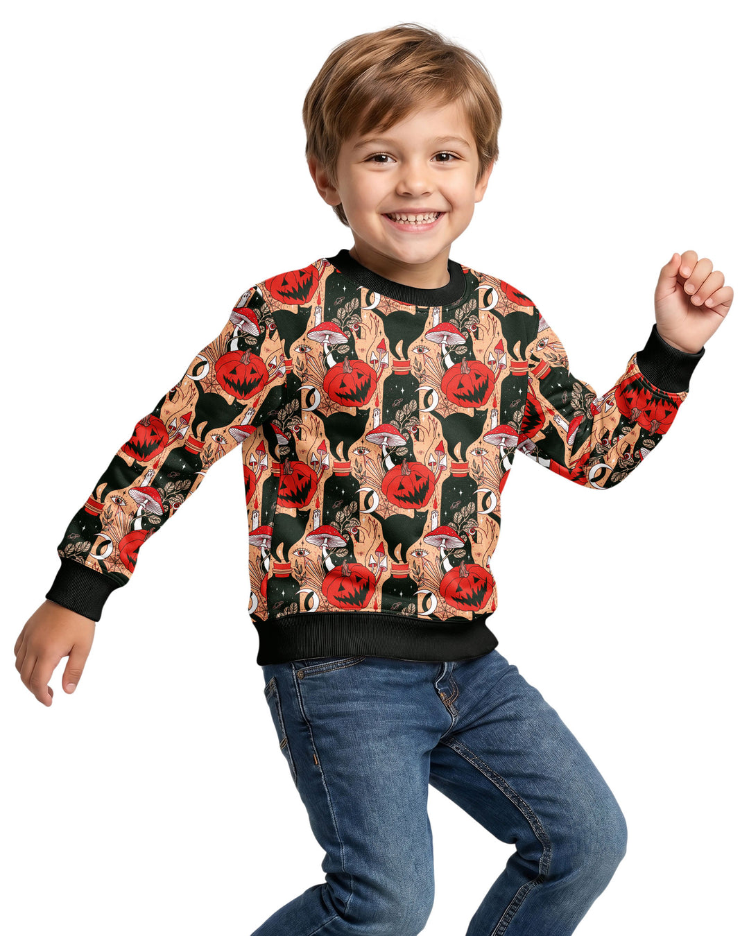 Black Cat And Pumpkin Halloween Bamboo Crewneck Sweatshirt