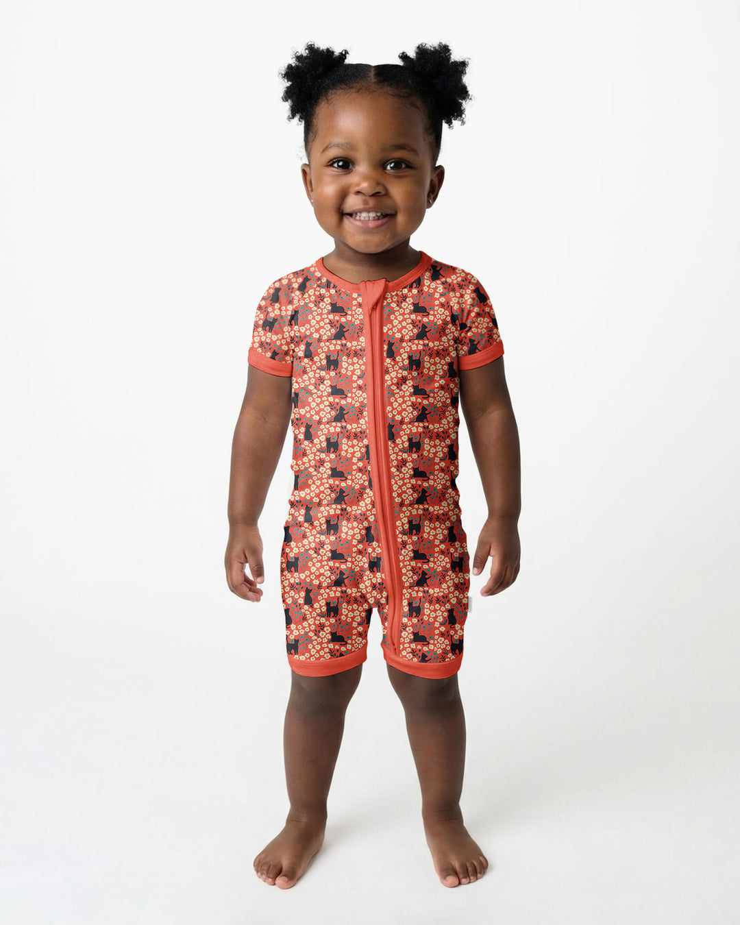 Black Cat Ditsy Bamboo Shorty Zippy
