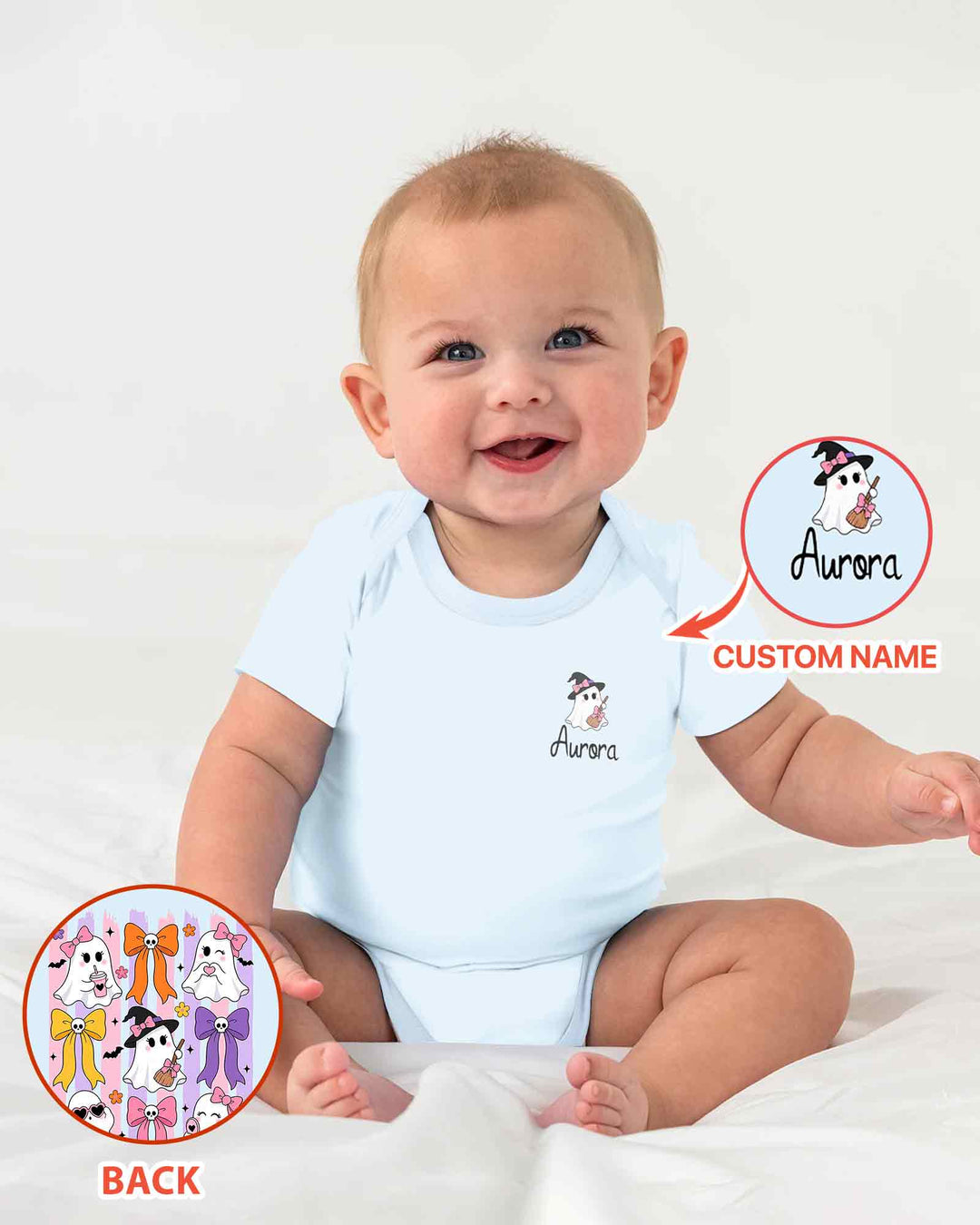 Personalized Pink Bow Ghost Coquette Halloween Bamboo Bodysuit