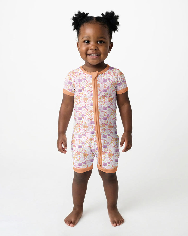 Pastel Pumpkins and Ghosts Bamboo Shorty Zippy