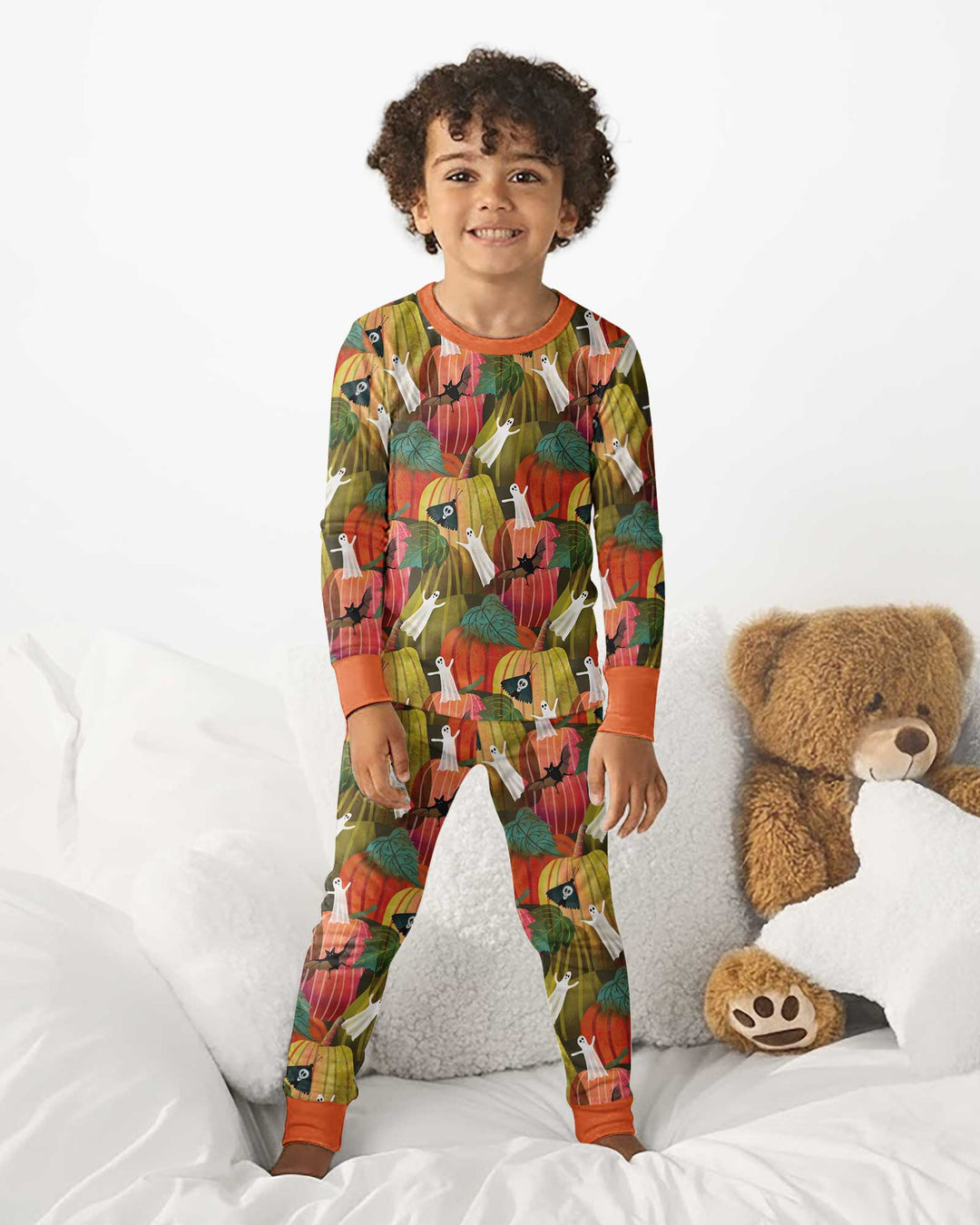 Big Pumpkin Field With Ghosts Bamboo Two Piece Long Sleeve Pajama Set