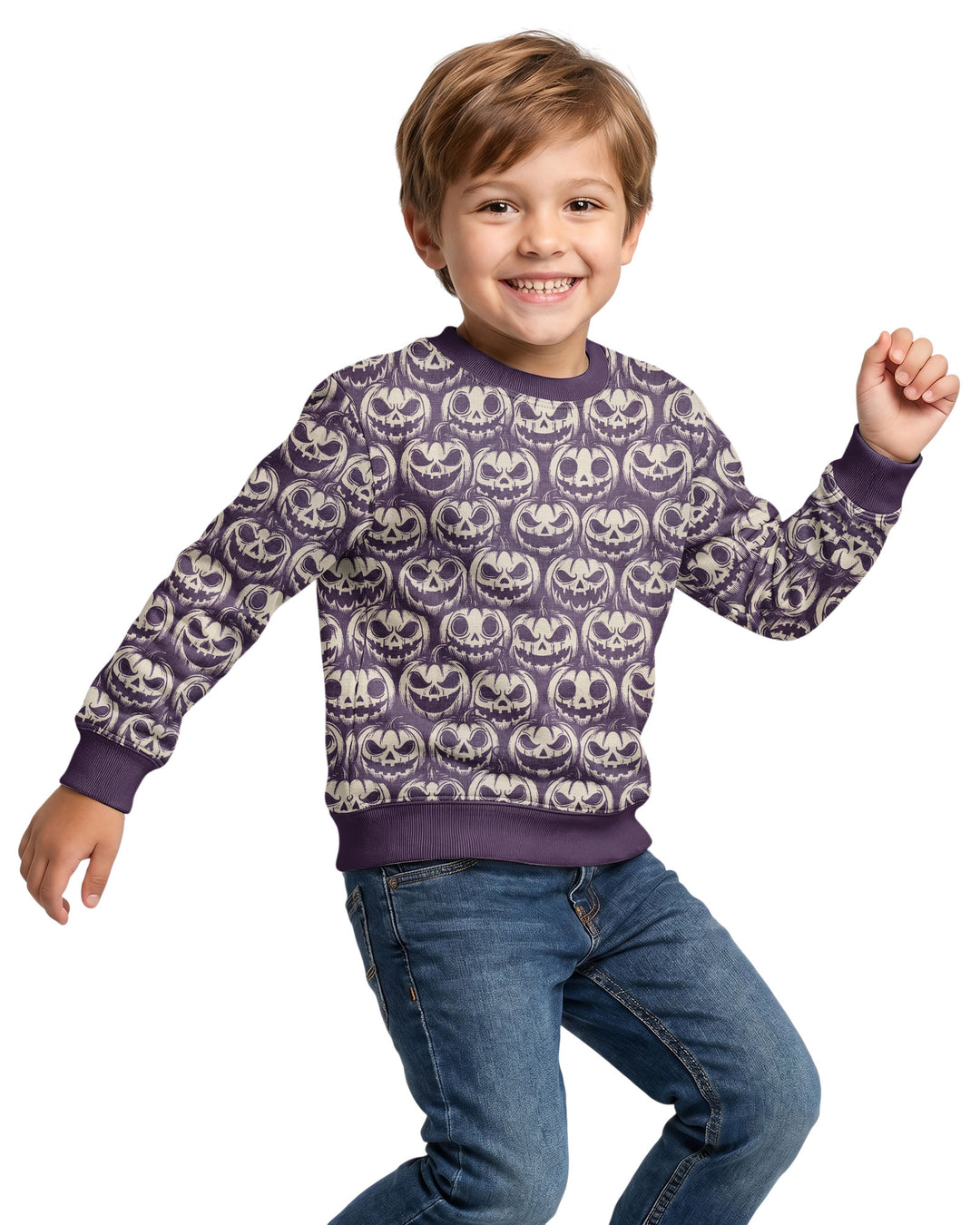 Retro Halloween Jack-O-Lantern Spooky Faces Bamboo Crewneck Sweatshirt