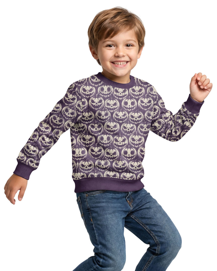 Retro Halloween Jack-O-Lantern Spooky Faces Bamboo Crewneck Sweatshirt