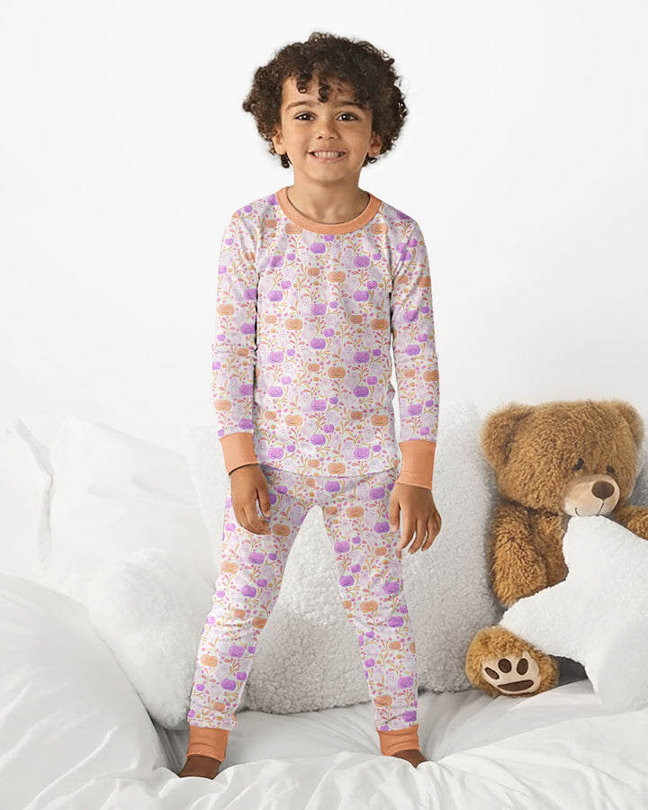 Pastel Pumpkins and Ghosts Bamboo Two Piece Long Sleeve Pajama Set