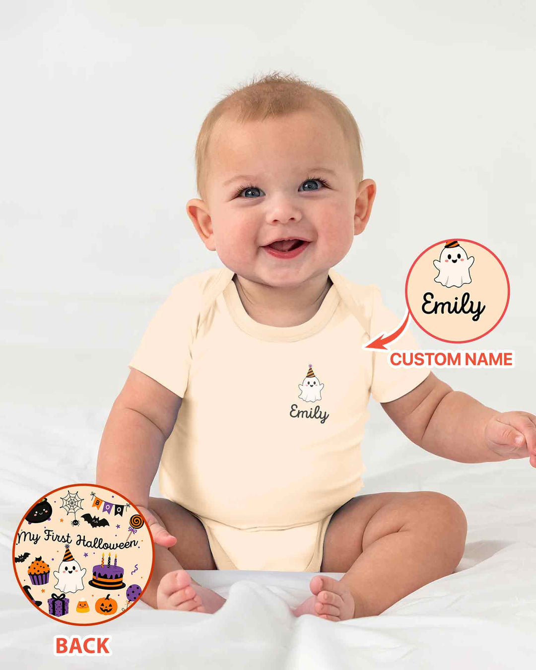 Personalized Baby Boo Ghost Pumpkin My First Halloween Bamboo Bodysuit