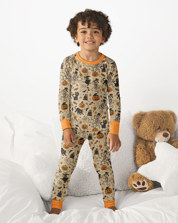Vintage Skeleton Pumpkin Halloween Bamboo Two Piece Long Sleeve Pajama Set