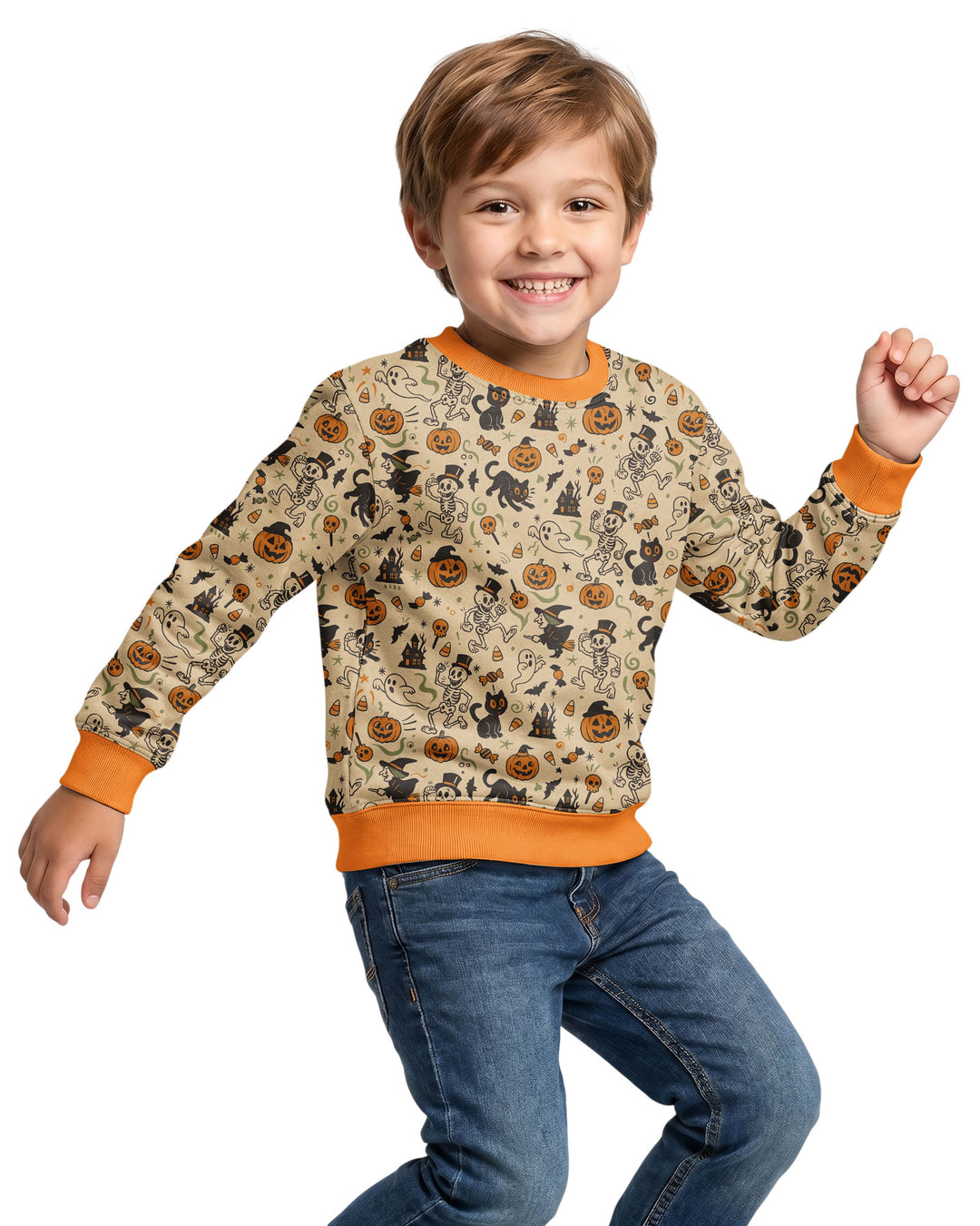 Vintage Skeleton Pumpkin Halloween Bamboo Crewneck Sweatshirt