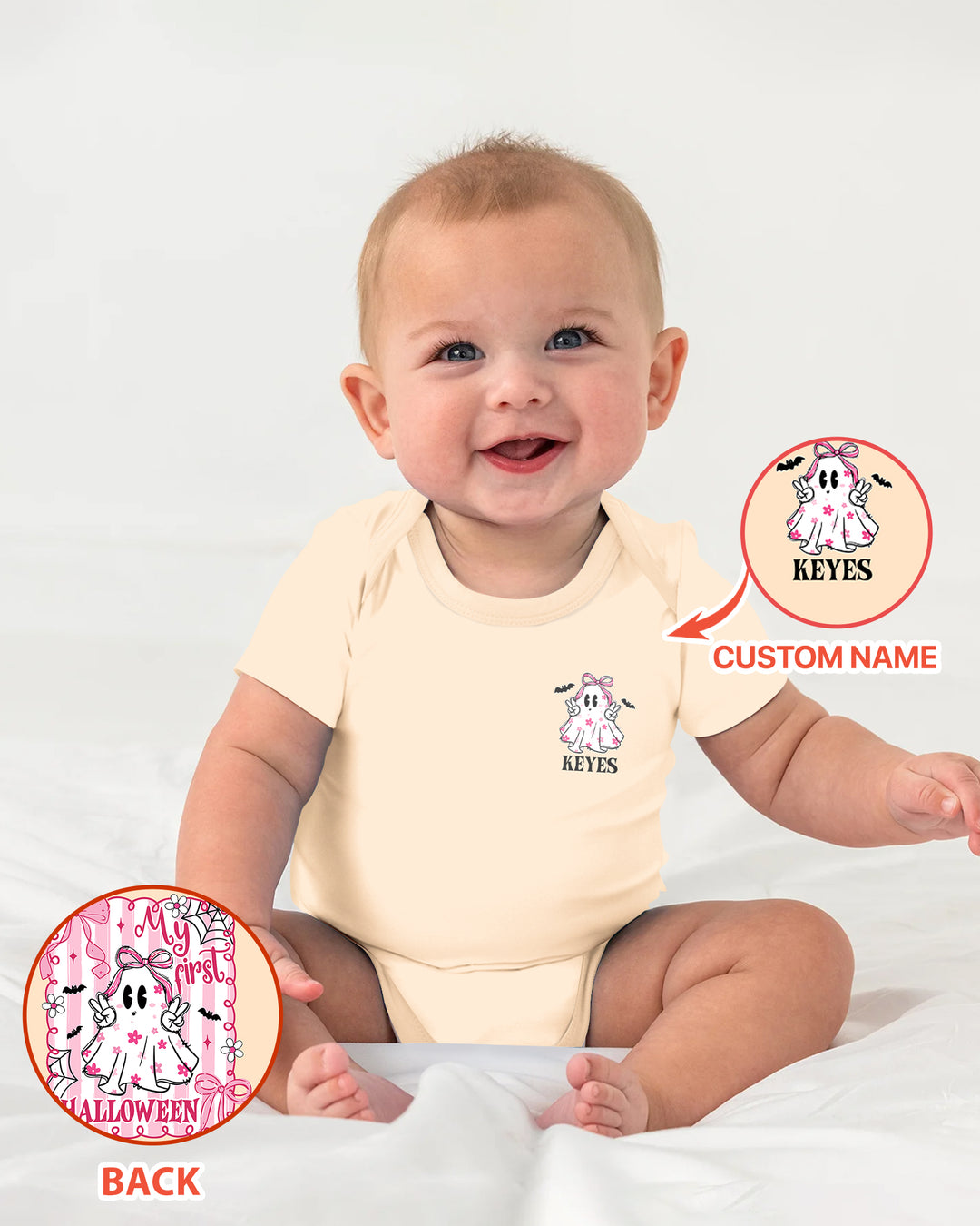 Personalized My First Halloween Pink Coquette Ghost Girl Bamboo Bodysuit