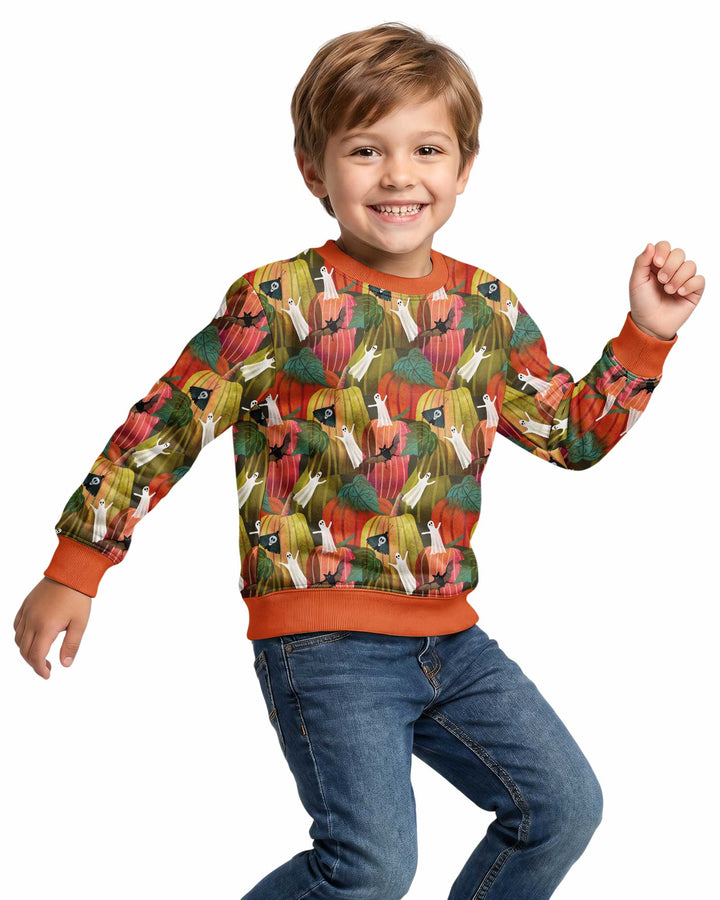 Big Pumpkin Field With Ghosts Bamboo Crewneck Sweatshirt