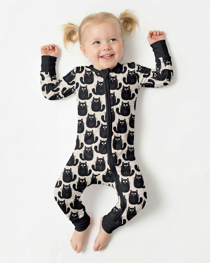 Moody Black Cats in Black and White Bamboo Convertible Zippy