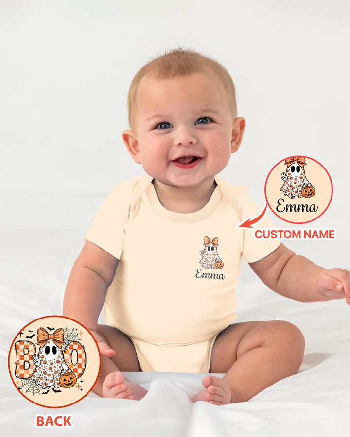 Personalized Baby Girl Halloween Ghost Bamboo Bodysuit