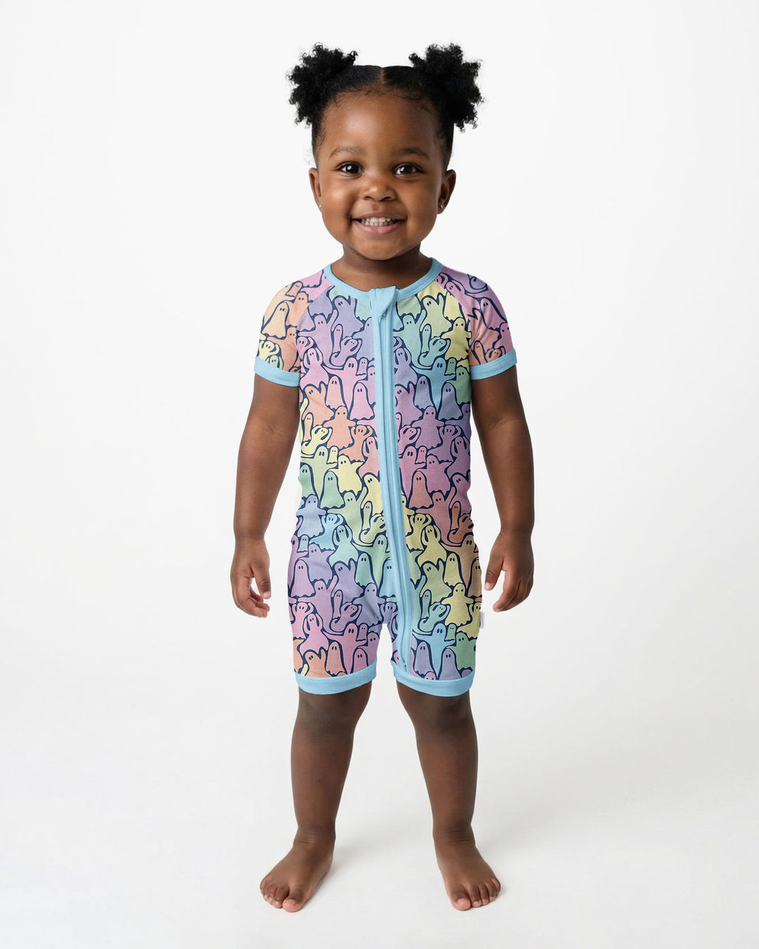 Pastel Rainbow Ghost Halloween Bamboo Shorty Zippy