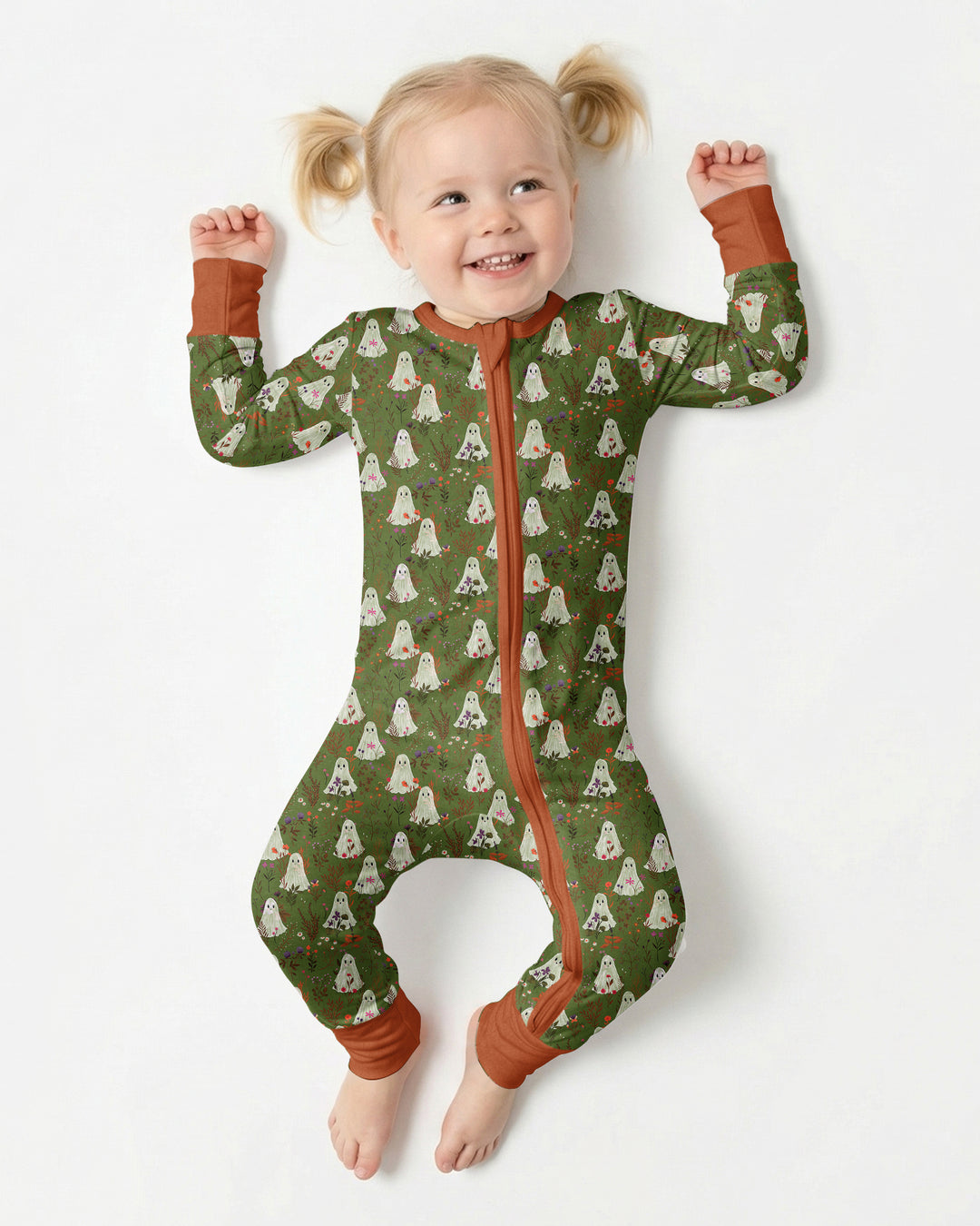 Cute Ghost Halloween Moss Green Floral Bamboo Convertible Zippy