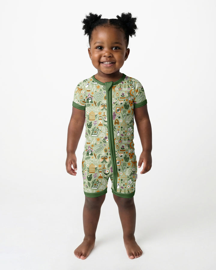 Boho Witchy Celestial Magic Floral Bamboo Shorty Zippy