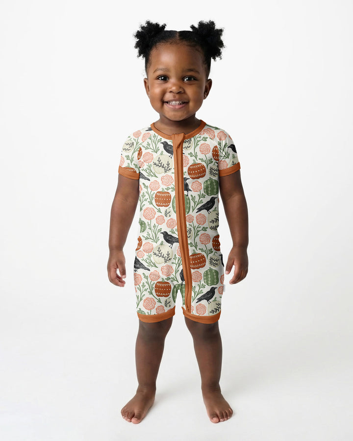 Country Crows with Mums and Pumpkins Bamboo Shorty Zippy