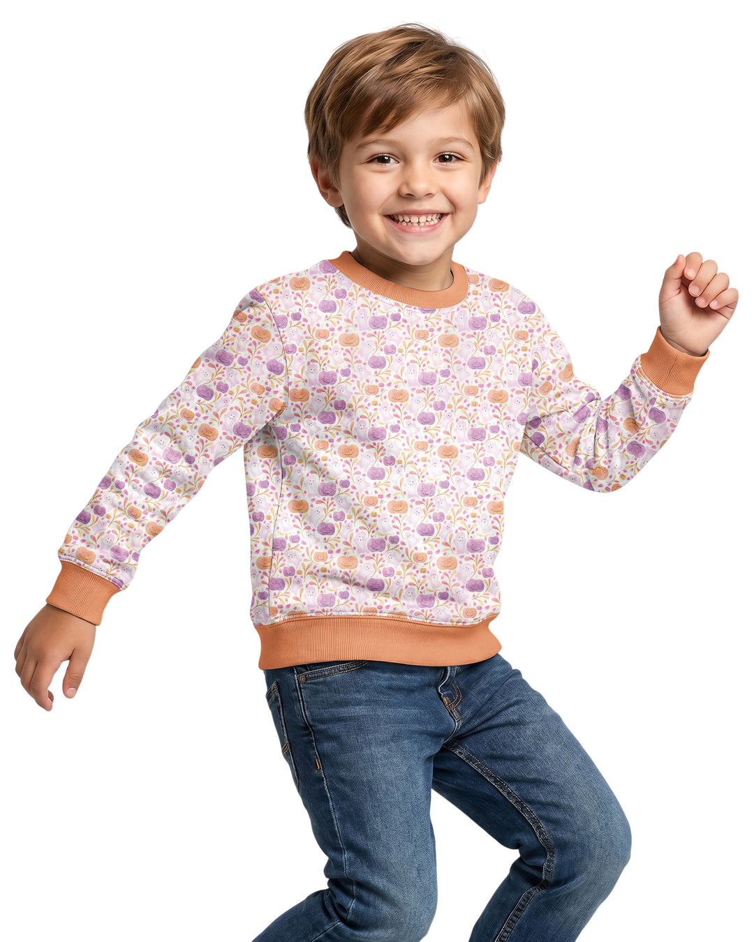 Pastel Pumpkins and Ghosts Bamboo Crewneck Sweatshirt