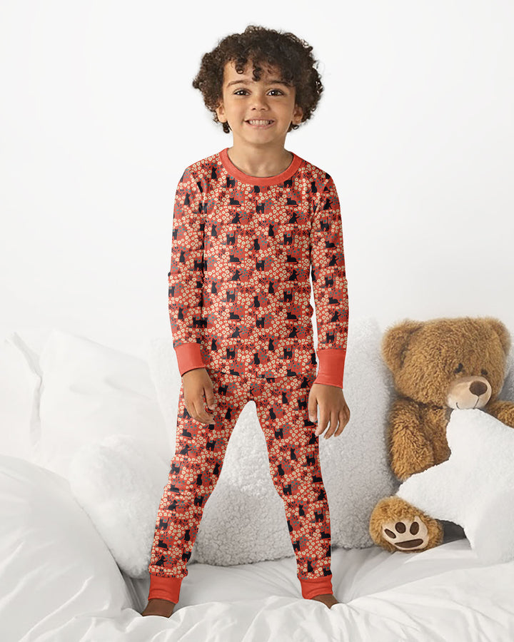 Black Cat Ditsy Bamboo Two Piece Long Sleeve Pajama Set