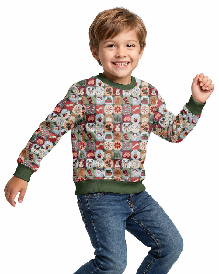 Christmas Felt Patchwork Bamboo Crewneck Sweatshirt