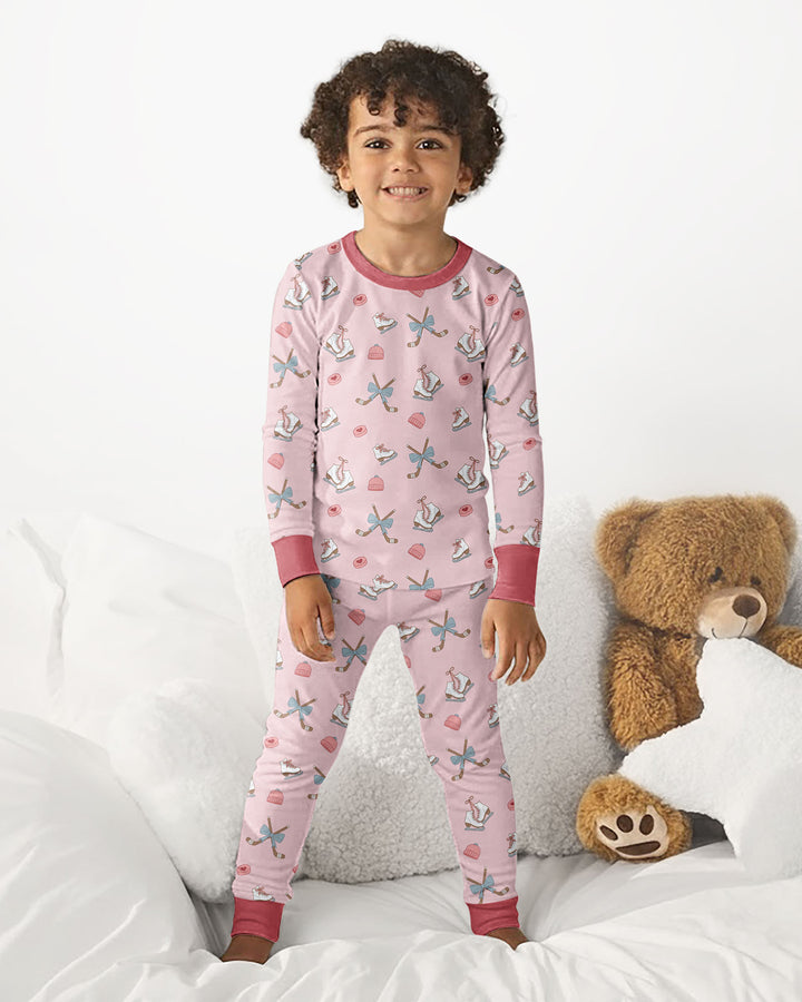 Girly Hockey Pink Bamboo Two Piece Long Sleeve Pajama Set