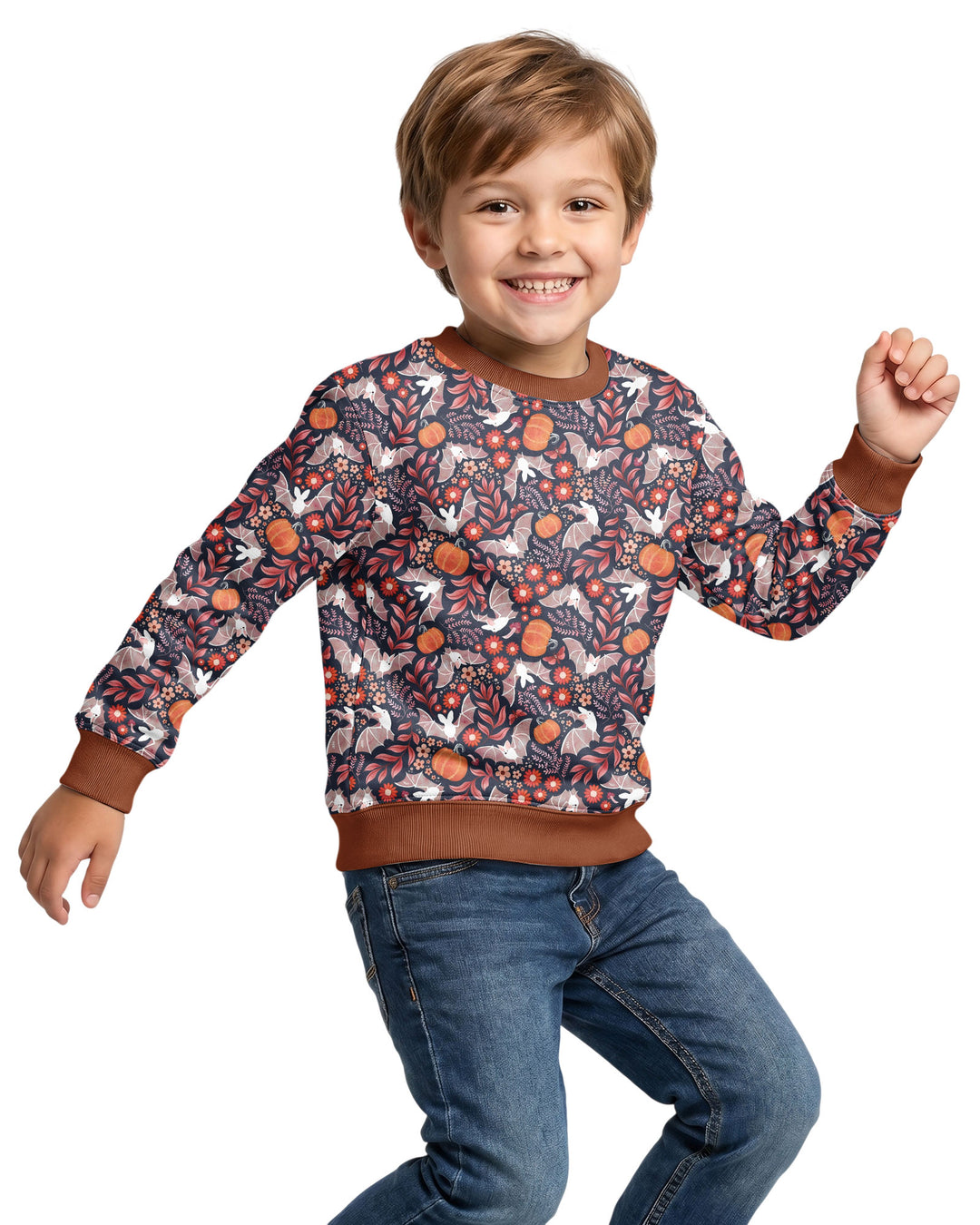 Bat Pumpkin Floral Halloween Bamboo Crewneck Sweatshirt