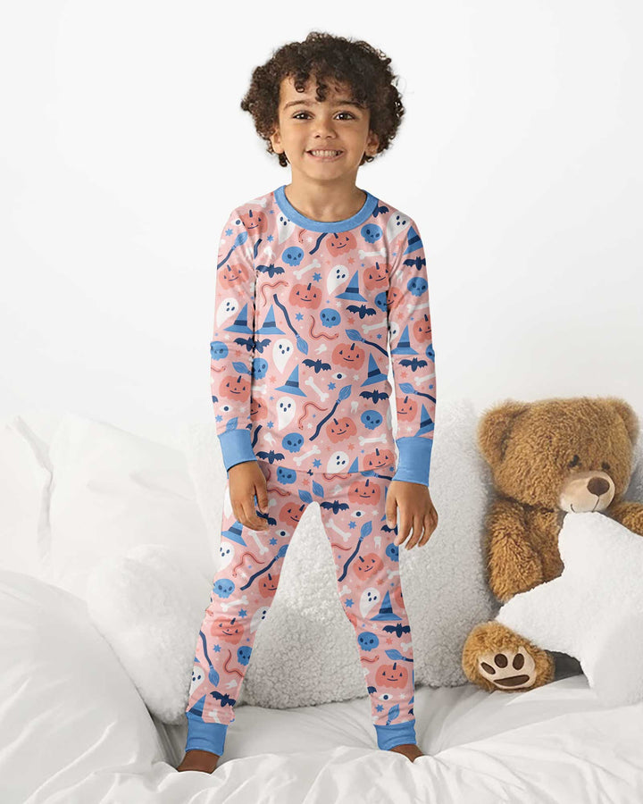 Pastel Pumpkins Skulls And Witch Craft Bamboo Two Piece Long Sleeve Pajama Set