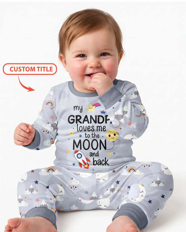 Personalized Loves To The Moon And Back Bamboo Two Piece Long Sleeve Pajama Set