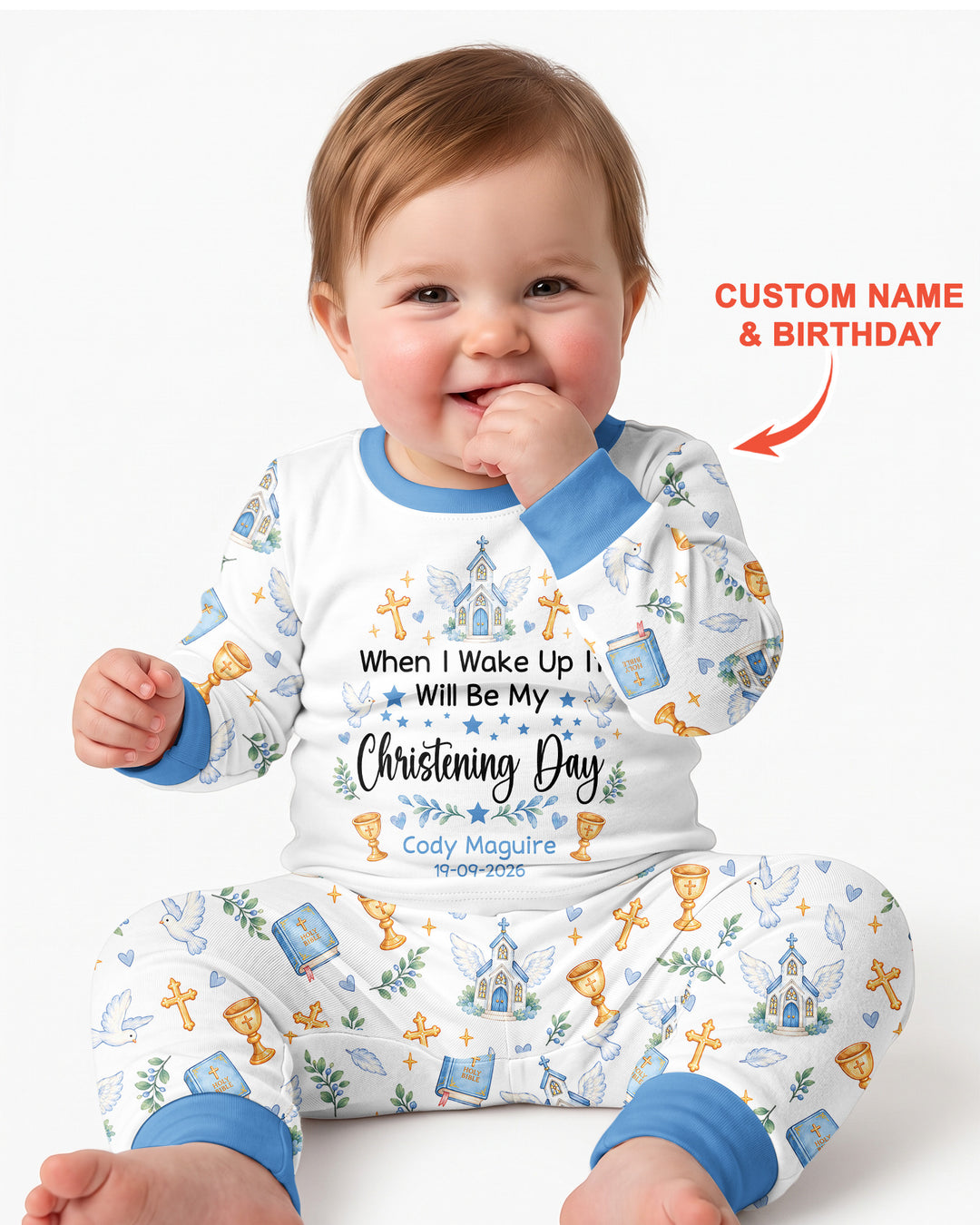 Personalized When I Wake Up It Will Be My Christening Day Bamboo Two Piece Long Sleeve Pajama Set