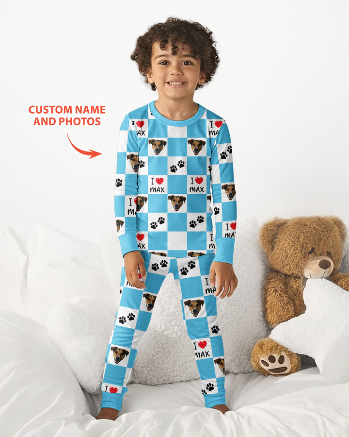 Custom Photo I Love My Best Friend Dog/ Cat Bamboo Two Piece Long Sleeve Pajama Set