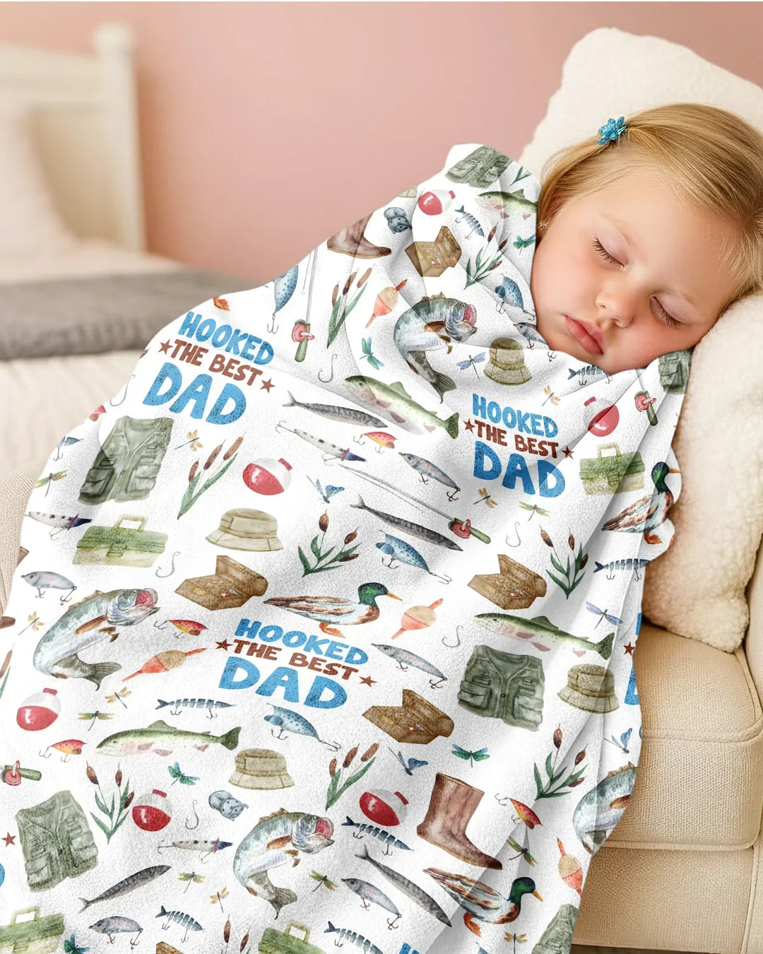 Hooked The Best Dad Daddy & Me Matching Bamboo Blanket