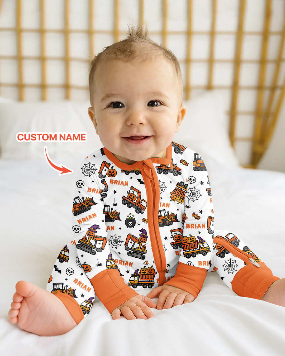 Custom Name Halloween Construction Trucks Bamboo Convertible Zippy
