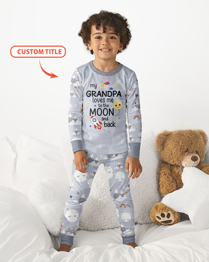 Personalized Loves To The Moon And Back Bamboo Two Piece Long Sleeve Pajama Set