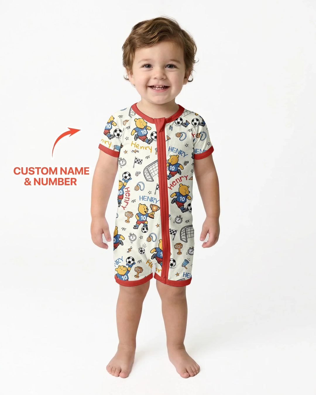Personalized Classic Bear World Soccer Bamboo Shorty Zippy