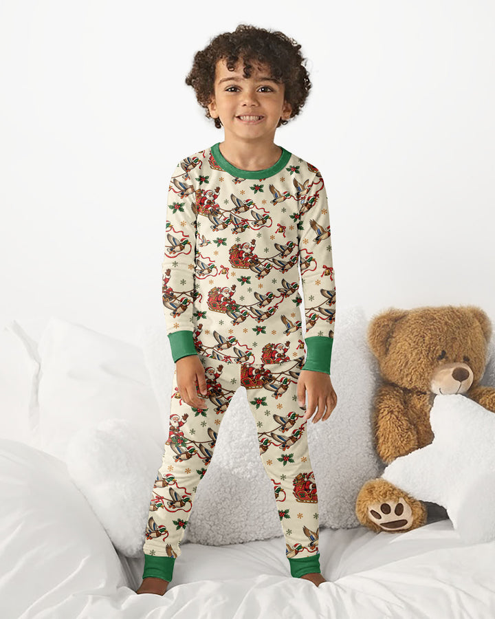 Santa Sleigh with Mallard Ducks Bamboo Two Piece Long Sleeve Pajama Set