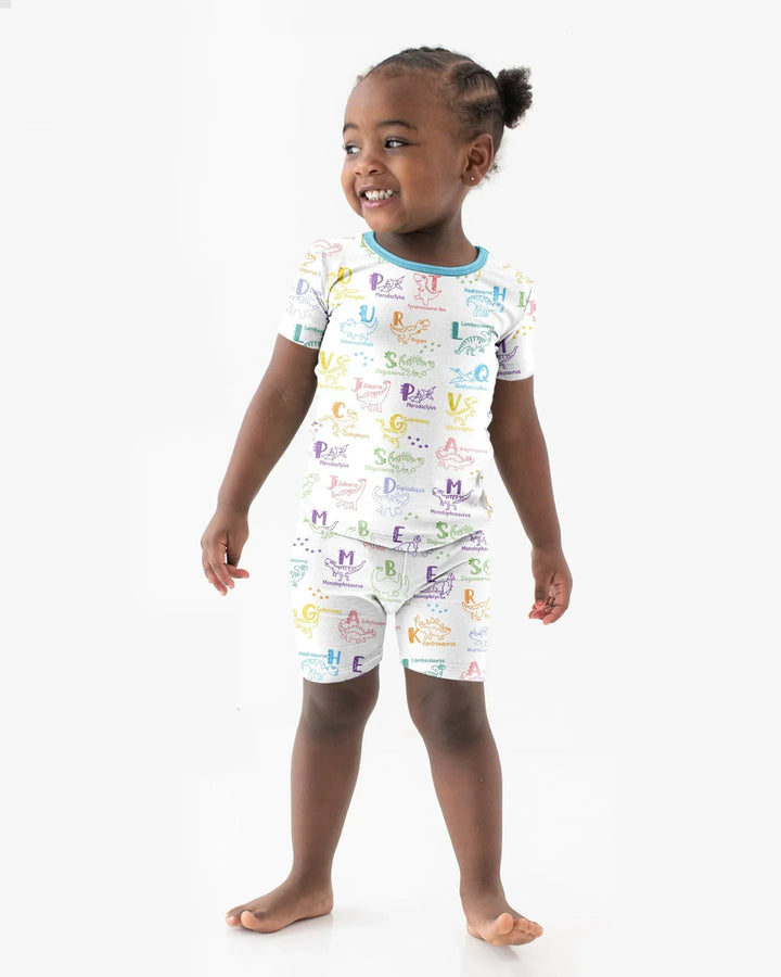 Dino Alphabet ABC Bamboo Two Piece Short Sleeve Shorts Pajama Set
