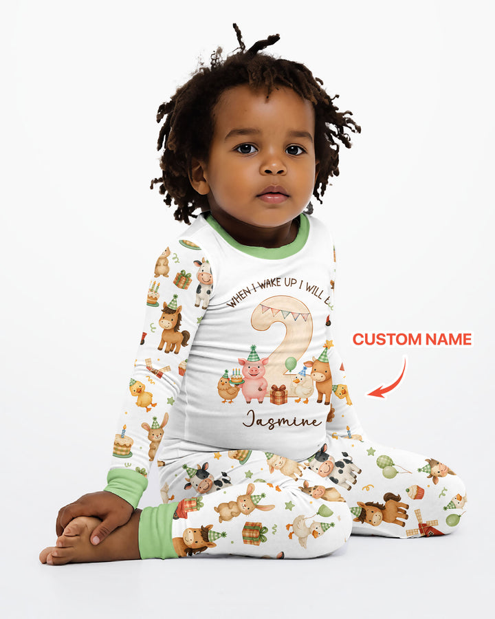 Personalized Farm Animals When I Wake Up I Will Be Birthday Bamboo Two Piece Long Sleeve Pajama Set