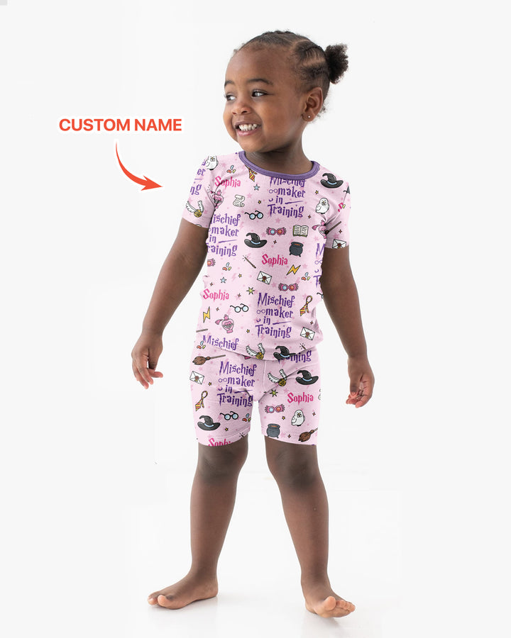 Custom Name Mischief Maker In Training Bamboo Two Piece Short Sleeve Shorts Pajama Set