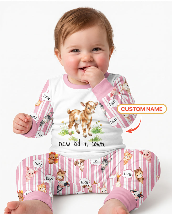 New Kid in Town Custom Name Bamboo Two Piece Long Sleeve Pajama Set
