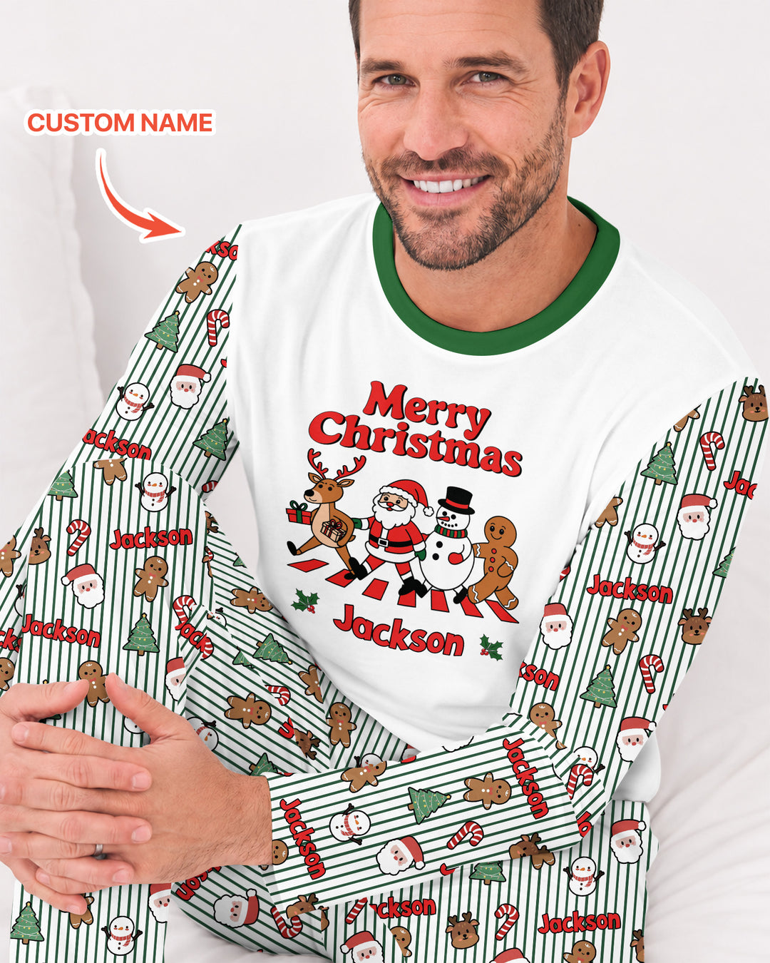 Custom Name Funny Christmas Crossing Bamboo Men's Pajama Set