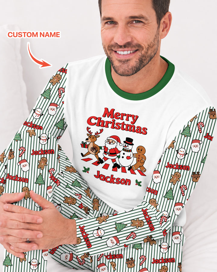 Custom Name Funny Christmas Crossing Bamboo Men's Pajama Set
