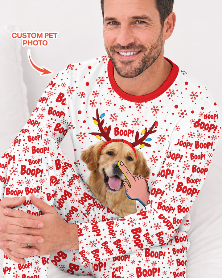 Custom Pet Photo Funny Christmas Boop Bamboo Men's Pajama Set