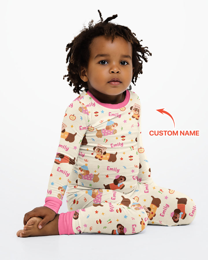 Cute Cozy Puppy Bamboo Two Piece Long Sleeve Pajama Set