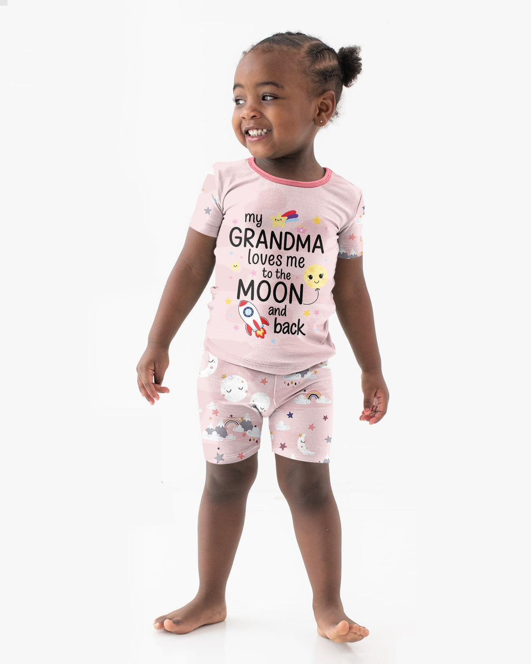 My Grandma Loves Me To The Moon And Back Bamboo Two Piece Short Sleeve Shorts Pajama Set