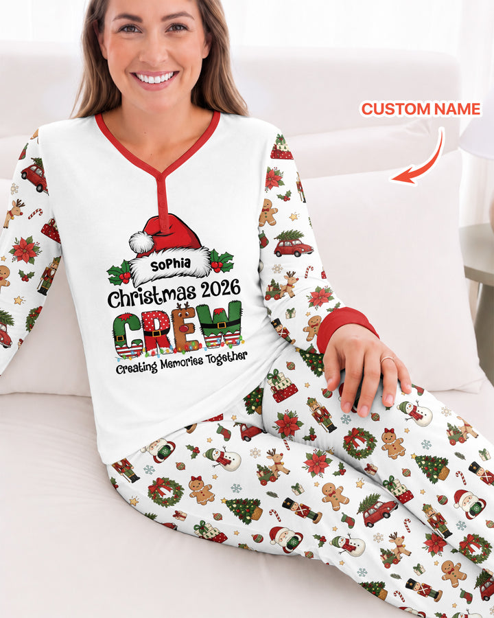 Custom Name Christmas 2026 Crew Bamboo Women Pajama Set