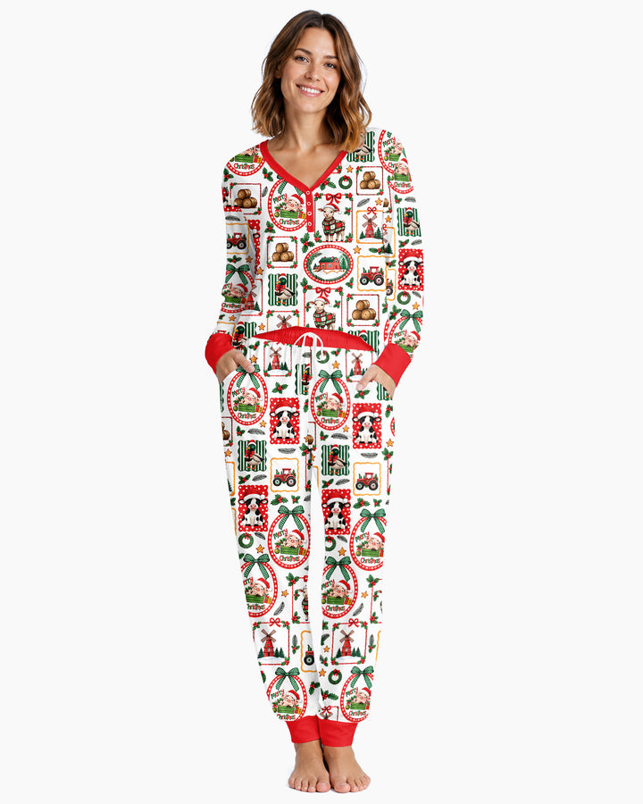 Christmas Farm Animals Bamboo Women Pajama Set