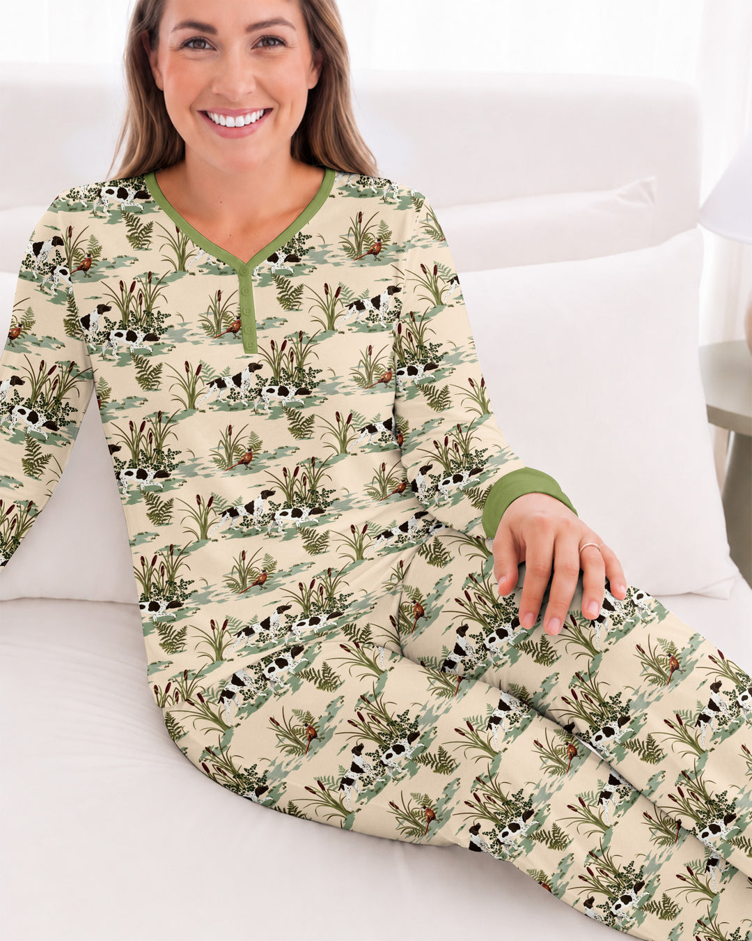 Vintage Pheasant & Hunting Dog Field Family Matching Bamboo Women Pajama Set