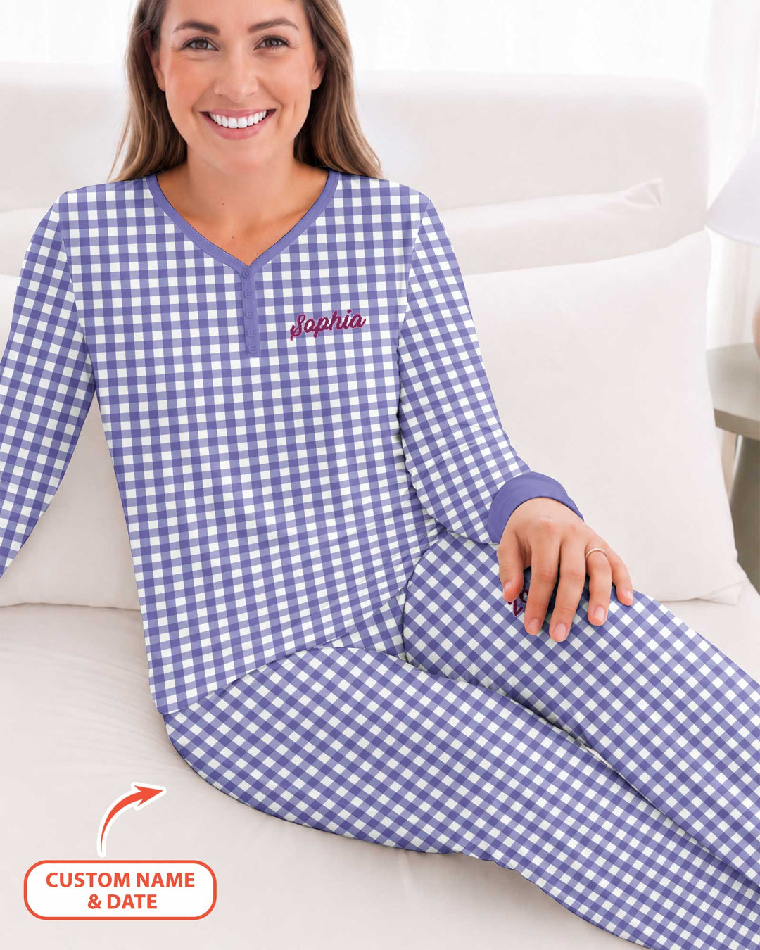 Embroidered Seersucker Bamboo Women Pajama Set
